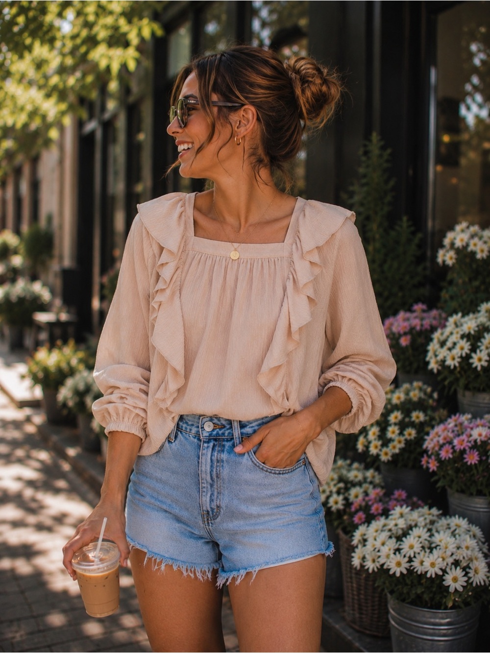 Chic Blush Ruffled Blouse - Picture 2 of 5
